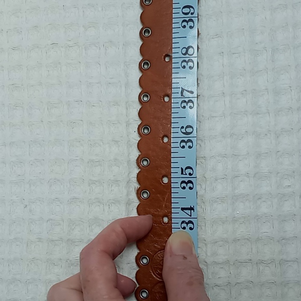 Fossil Brown Leather Belt With Coin Details Scalloped Edges And Grommets Size M - Picture 13 of 14